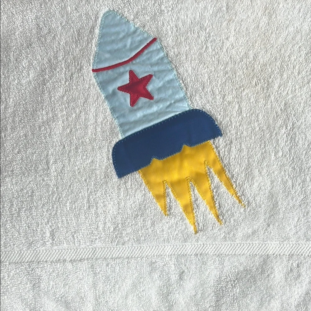 White and Red Rocket Bath Towel for Kids